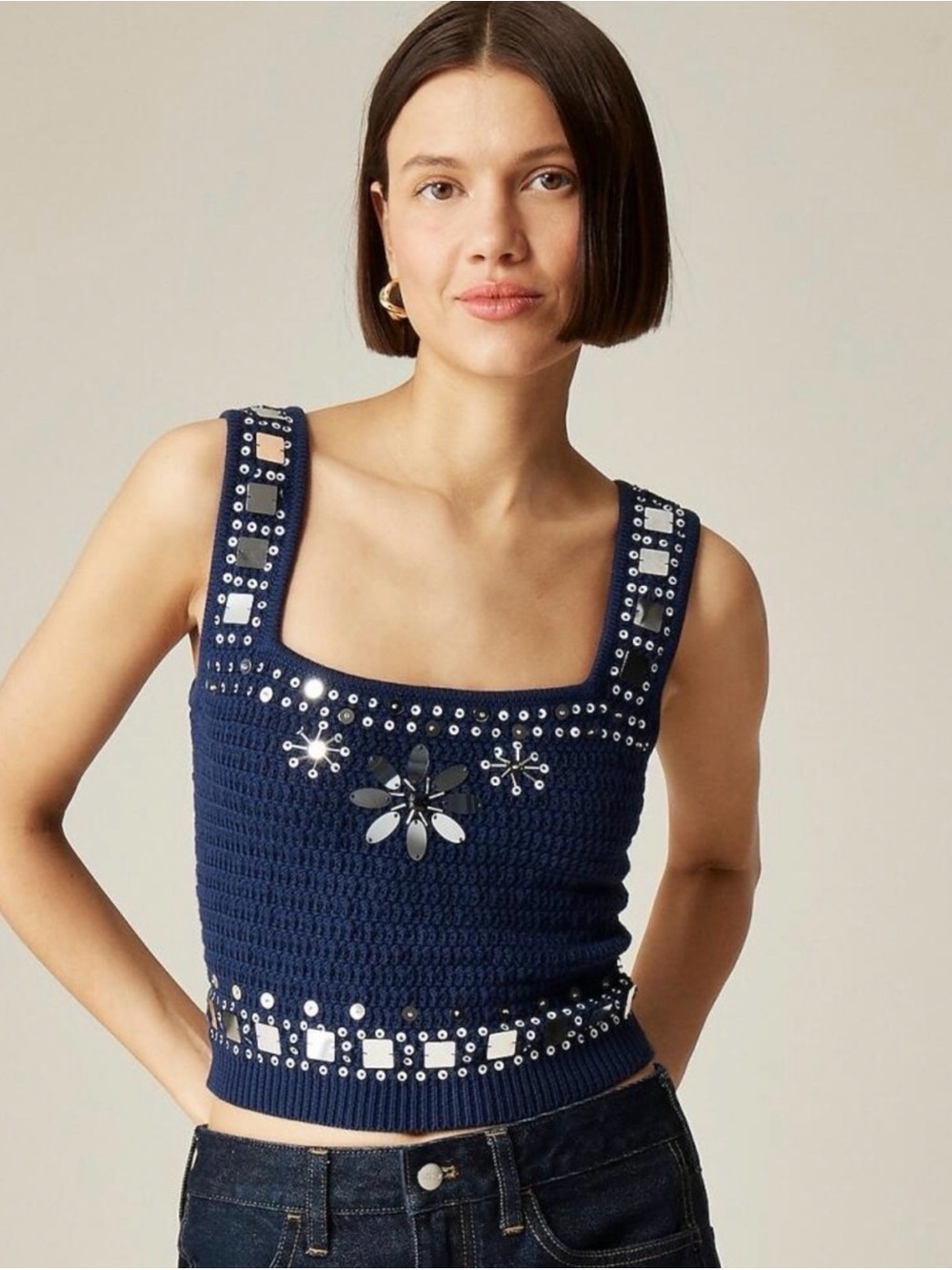 J.Crew Hand-Embellished Mirror Sweater Tank 100%
Cotton Coastal Chic size S
